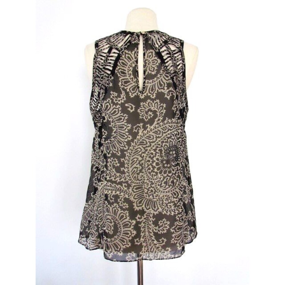 Anthropologie Leifnotes  Lattice Trim Silk Top Paisley Black Cream Sz 14